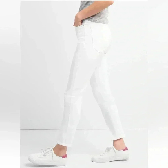 GAP True Skinny Jeans High Rise Split Hem Front Ankle Slit Stretch White Size 26 - Picture 2 of 16